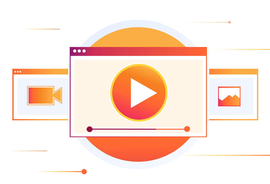 Medienabbildung mit Videos, Bildern und einem Mediaplayer